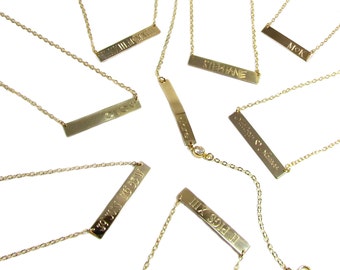 PERSONALIZED BAR Nameplate Necklace, Medium Engraved Bar Necklace,  14kt gold filled or Sterling Silver