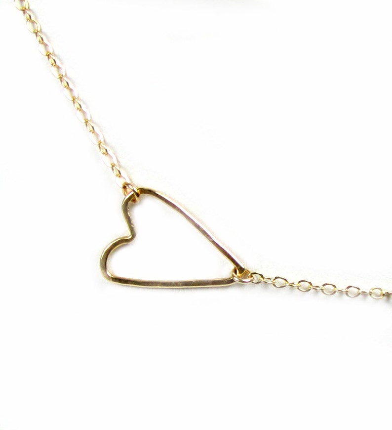 Sideways Heart Necklace Hammered Heart Necklace Gold Side Heart Necklace Open Heart Necklace 14kt gold filled image 7