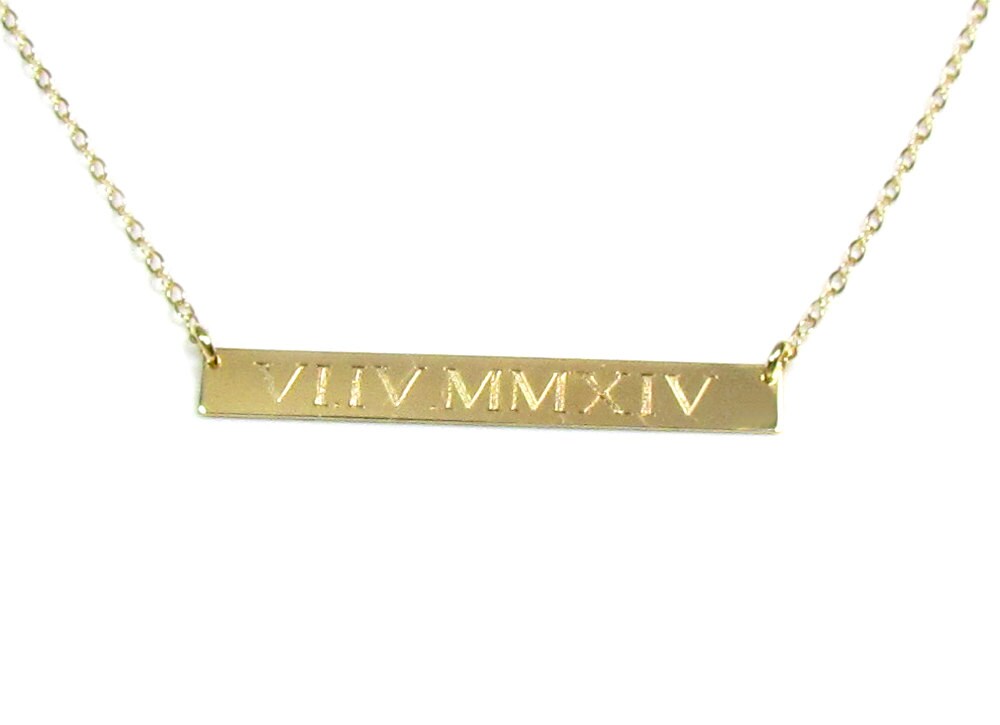 14K Roman Numerals Necklace Solid Gold 