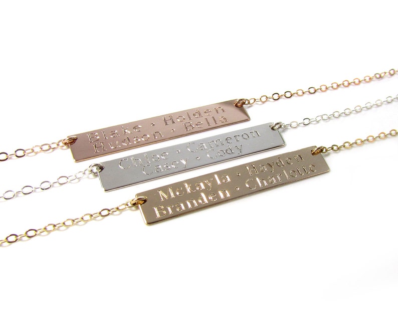 Kids Names Gold Bar Necklace, Engraved Bar Necklace, Multi Name Bar Necklace, in14KT Gold Filled, Rose Gold Filled or Sterling Silver image 3