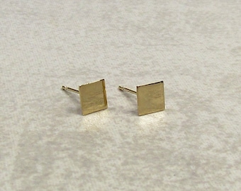 14K Solid Gold Small Square Stud Earrings • Yellow Gold Square Post Earrings • Geometric Square Studs •  PAIR of Earrings •