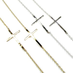 Gold Sideways Cross Bracelet • Skinny Cross Bracelet • Confirmation gift • Christian Jewelry • 14kt Gold Filled, Rose Gold Filled or Silver