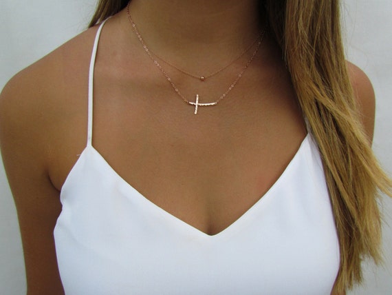 Side Set Cross Necklace Adjustable Length Sterling Silver Side Set Cross Necklace Adjustable Length Sterling Silver