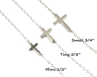 Cross Necklace • Sideways cross necklace • Horizontal Cross • Religious Gift • Christian Gift • Sterling Silver and 14kt Gold filled