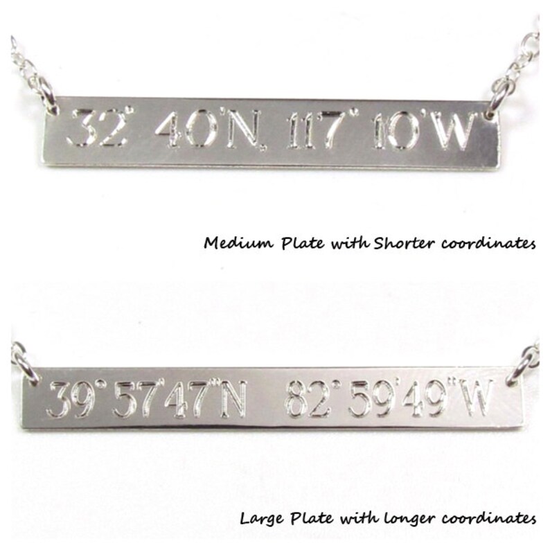 GPS COORDINATES Necklace, Engraved Bar Necklace, 14kt gold filled or Sterling Silver, Latitude and Longitude Necklace, Wedding Gift image 1