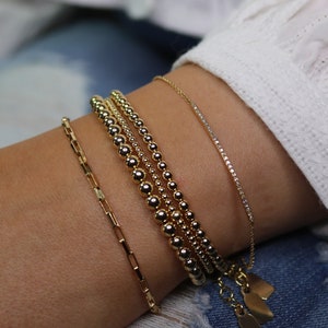 Elongated Box Chain Bracelet • Gold Filled Open Rectangle Bracelet • Dainty Chain Bracelet • Minimal Bracelet • Gold Layering Bracelet