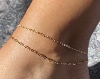 Double Strand Anklet • Two Strand Ankle Bracelet • Double Chain Anklet • Gold Layered Chain Anklet • Sterling Silver or Gold Filled