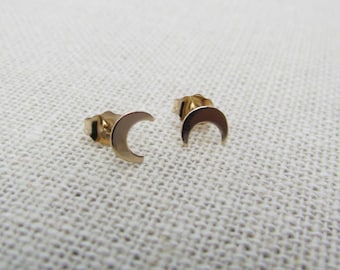 14K Solid Gold Crescent Moon Stud Earrings • Yellow Gold Celestial Moon Post Earrings • TIny Moon Studs • Moon Earrings • PAIR of Earrings