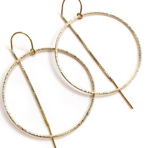 Textured Circle Hoop Threaders • Bark Textured Hoop Threader Earrings • Slide through Hoops • 14kt Gold Filled or Sterling Silver