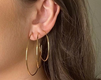 Thin Gold Hoops - Etsy