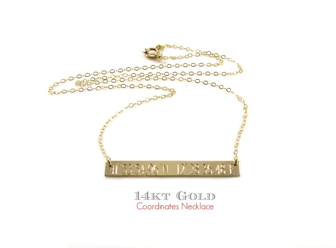 Louisiana Coordinates Bar 14K Gold / Front Engraving