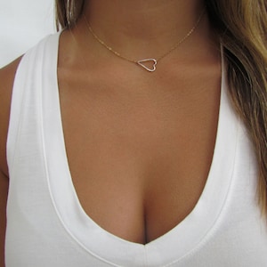 Sideways Heart Necklace Hammered Heart Necklace Gold Side Heart Necklace Open Heart Necklace 14kt gold filled image 5