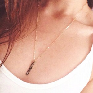 Engraved Vertical Bar Necklace,  Personalized Necklace, Engraved Nameplate Necklace, Sterling Silver or 14KT Gold Filled