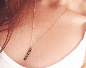 Engraved Vertical Bar Necklace | Personalized Nameplate, Sterling Silver or Gold Filled