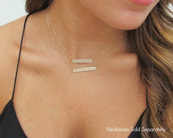 WEDDING DATE Roman Numeral Bar Necklace, Engraved Gold Bar Necklace, Personalized Nameplate Necklace, 14K Gold Filled or Sterling