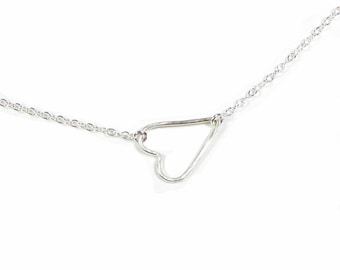 Sideways Heart Necklace • Sterling Silver Open Heart Necklace • Hammered Heart Necklace • Side Heart Necklace • STERLING SILVER