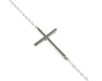 Sideways Cross Necklace • Horizontal Cross Necklace • Large Sideways Cross Necklace • Sterling Silver, 14kt Gold Filled or Rose Gold Filled