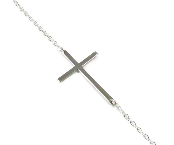 Sideways Cross Necklace Horizontal Cross Necklace Large Sideways