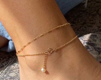 Tiny Bar Ankle Bracelet • Gold Anklet • Simple Chain Anklet • Bar Chain Anlet • Woman's Anklet •14kt Gold Filled or Sterling Silver