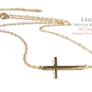 14KT Sideways Cross Necklace • SOLID Gold Small Cross Necklace • Gold Sideways Cross Necklace •  14K Yellow, White or Rose Gold