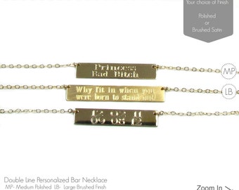 Mega Personalized Bar Necklace,  Engraved Bar Necklace in14KT Gold Filled or Sterling Silver
