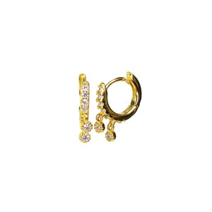 Small CZ Hoop Earrings • Dangle Tiny Hoops • Shaker Hoop Earrings • Dainty Huggie Hoops • Petite Hoops • Minimalist Jewelry