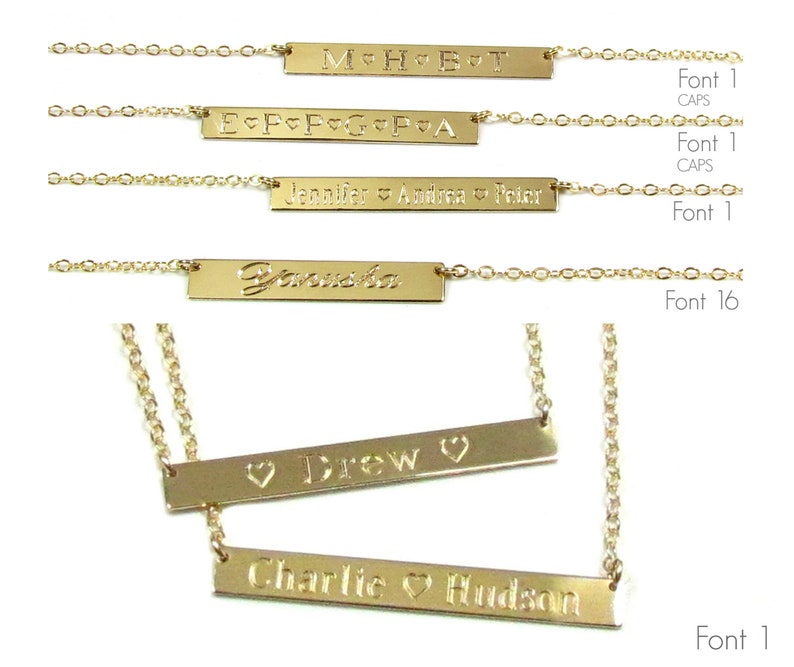 14KT Solid Gold Bar Necklace Engraved Bar Necklace Etsy