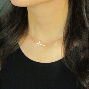 Sideways Cross Necklace, Sterling silver, Gold filled & Rose Gold Filled, As seen on Meg Ciaoobellaxo from Youtube image 5