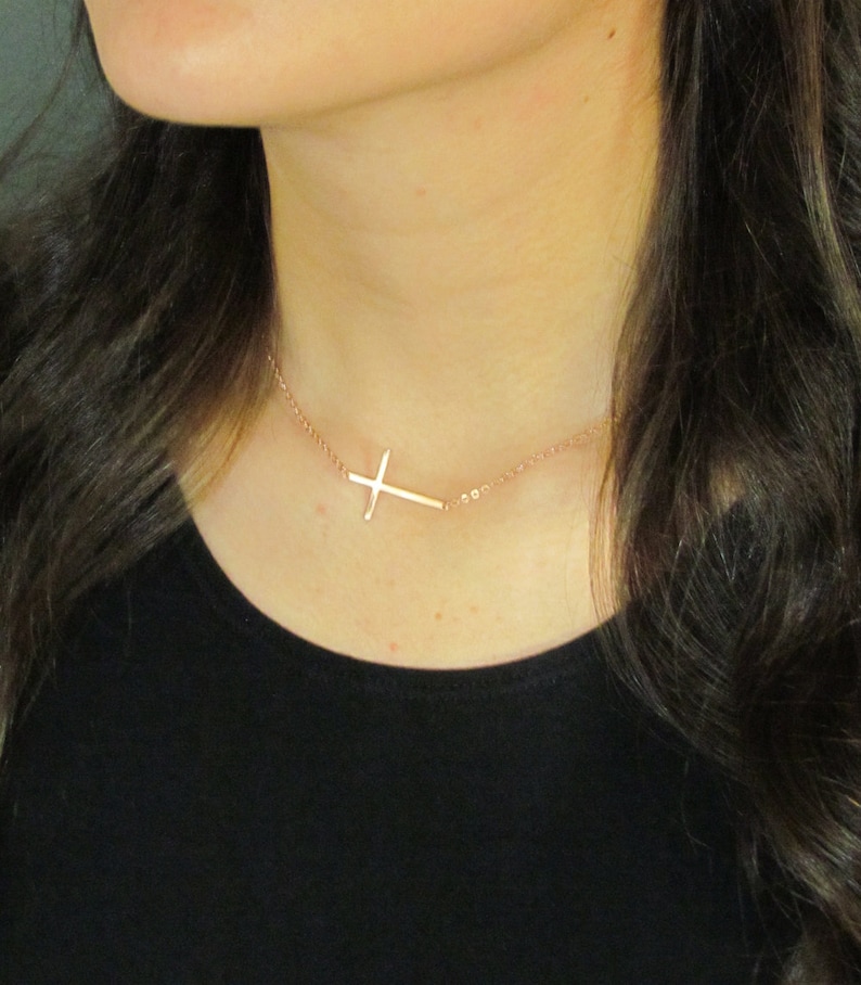 Sideways Cross Necklace, Sterling silver, Gold filled & Rose Gold Filled, As seen on Meg Ciaoobellaxo from Youtube image 5