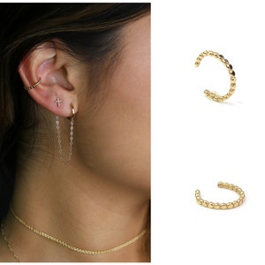 Beaded Ear Cuff • Flattened Bead Ear Cuff • No Piercing Ear Wrap • Adjustable Minimalist Ear Cuff • Gold filled, Sterling Silver, Rose Gold