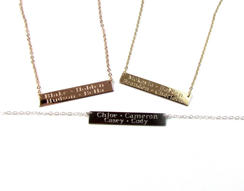 Kids Names Gold Bar Necklace, Engraved Bar Necklace, Multi Name Bar Necklace, in14KT Gold Filled, Rose Gold Filled or Sterling Silver image 2