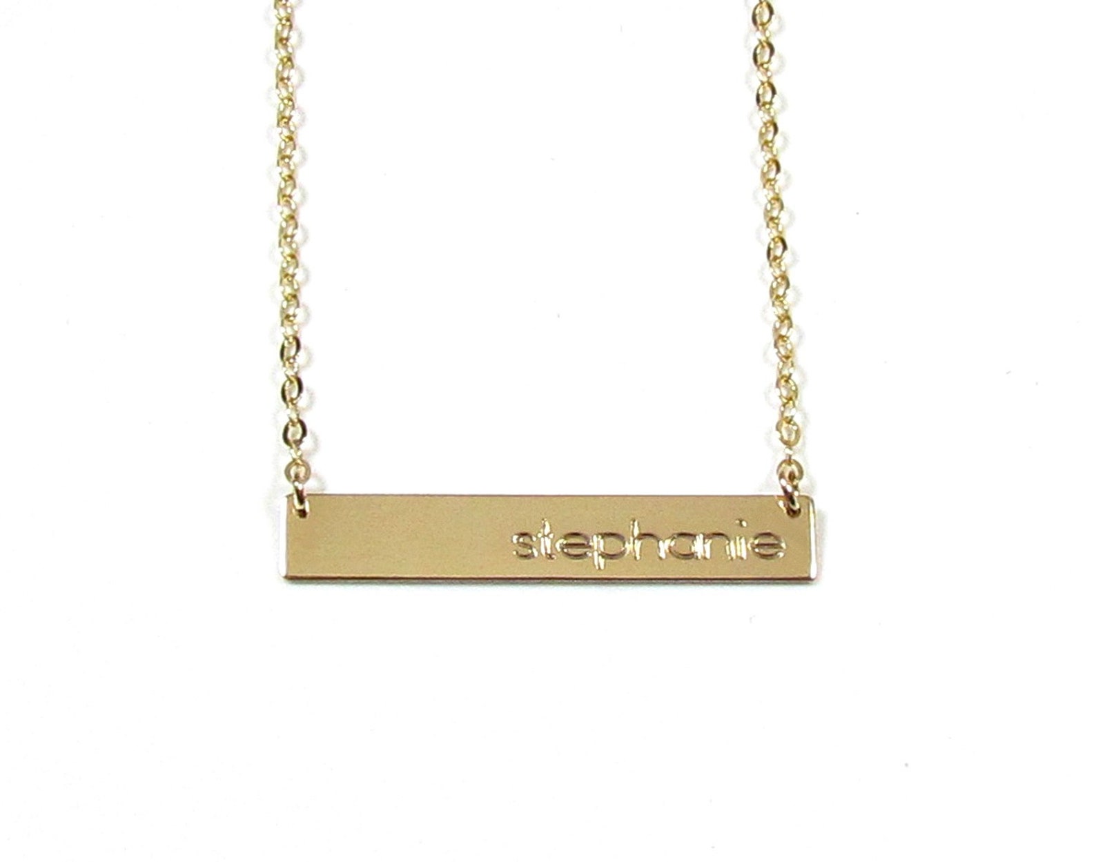 14KT Solid Gold Bar Necklace Engraved Bar Necklace Etsy