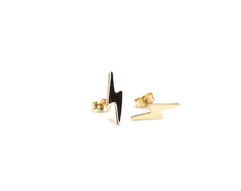 14K Solid Gold Tiny Lightning Bolt Studs • Lightning Stud Earrings • Ligntning Bolt Post Earrings • Sold as a PAIR of Studs