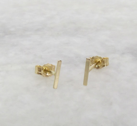 14K Solid Gold Tiny Bar Staple Studs Tiny Gold Line Post - Etsy