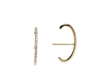 14K FULL Diamond Suspender Earring • Solid Gold Wrap Around Hook earrings • Wrap Post Earring  • Cuff Post Earring •