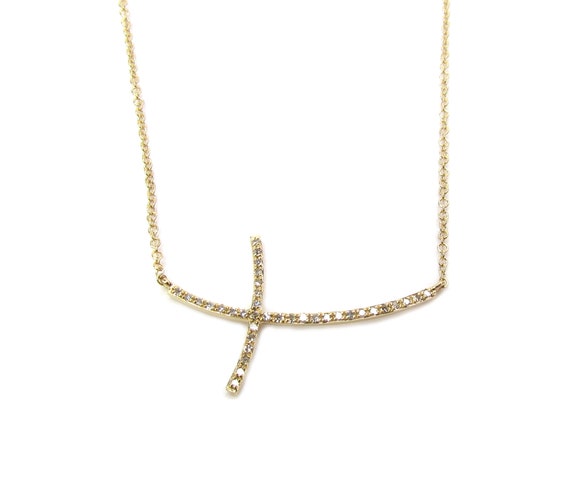 Genuine Diamond Curved Sideways Cross 