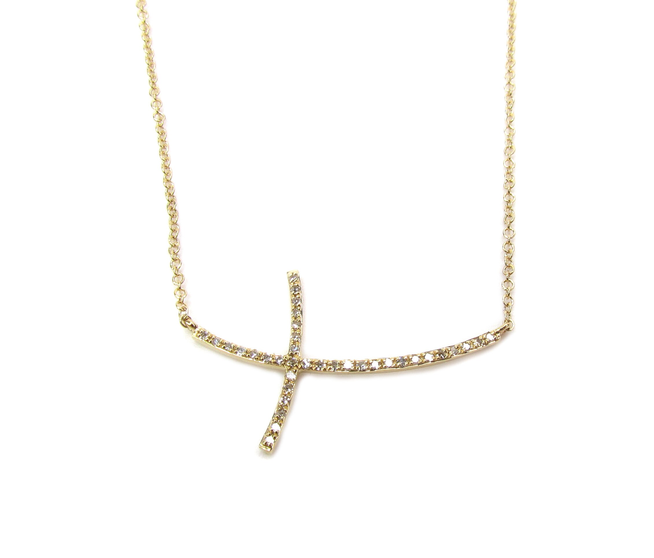 Genuine Diamond Curved Sideways Cross 