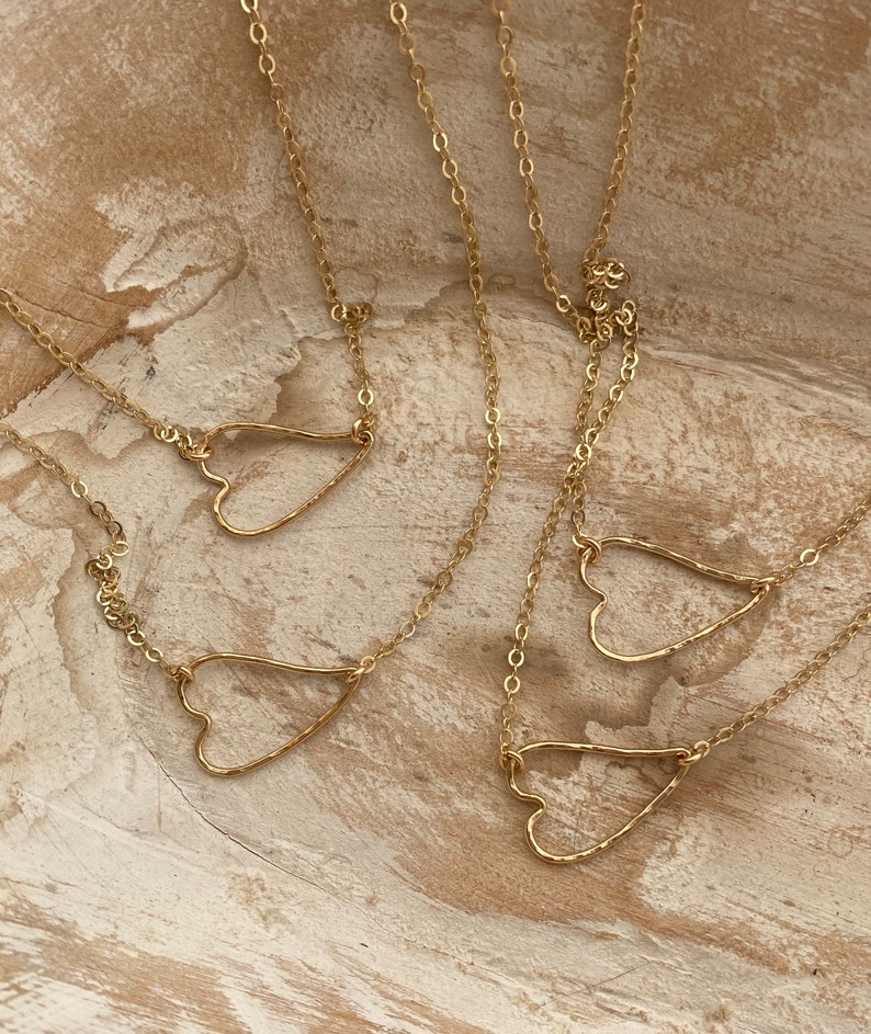 Sideways Heart Necklace Hammered Heart Necklace Gold Side Heart Necklace Open Heart Necklace 14kt gold filled image 3