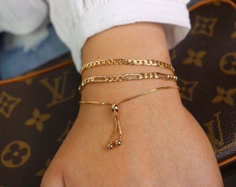 Adjustable 14k Gold Filled Box Chain Bracelet | Minimalist Slide Bead
