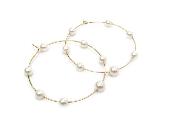 White pearl hoop earrings sale