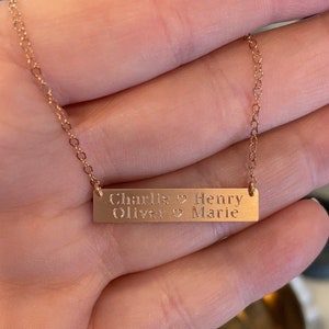 Kids Names Gold Bar Necklace, Engraved Bar Necklace, Multi Name Bar Necklace, in14KT Gold Filled, Rose Gold Filled or Sterling Silver image 8