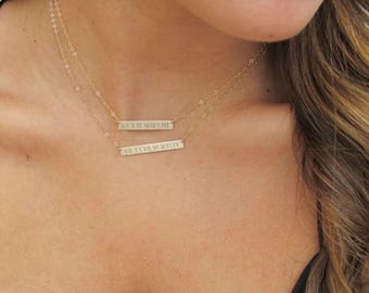 Engraved Roman Numeral Bar Necklace | 14K Gold Filled or Sterling Silver