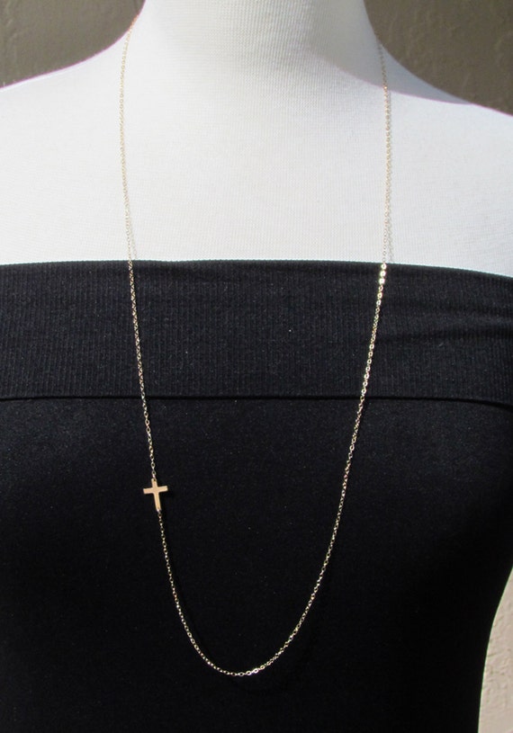 LONG Sideways Cross Necklaceoff Center 
