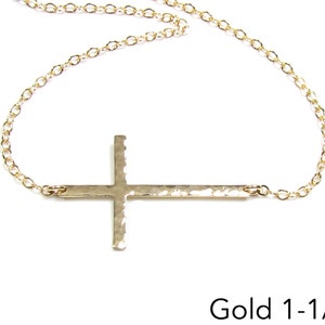 Hammered Sideways Cross Necklace Horizontal Cross Necklace Religious Necklace Sterling Silver or Gold Filled image 5