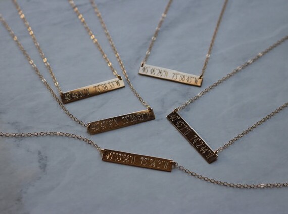 14K GPS COORDINATES Necklace Solid Gold 