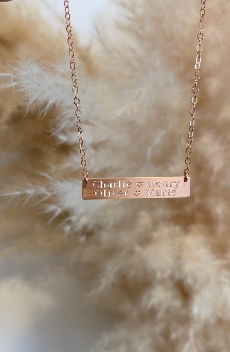 Kids Names Gold Bar Necklace, Engraved Bar Necklace, Multi Name Bar Necklace, in14KT Gold Filled, Rose Gold Filled or Sterling Silver image 7