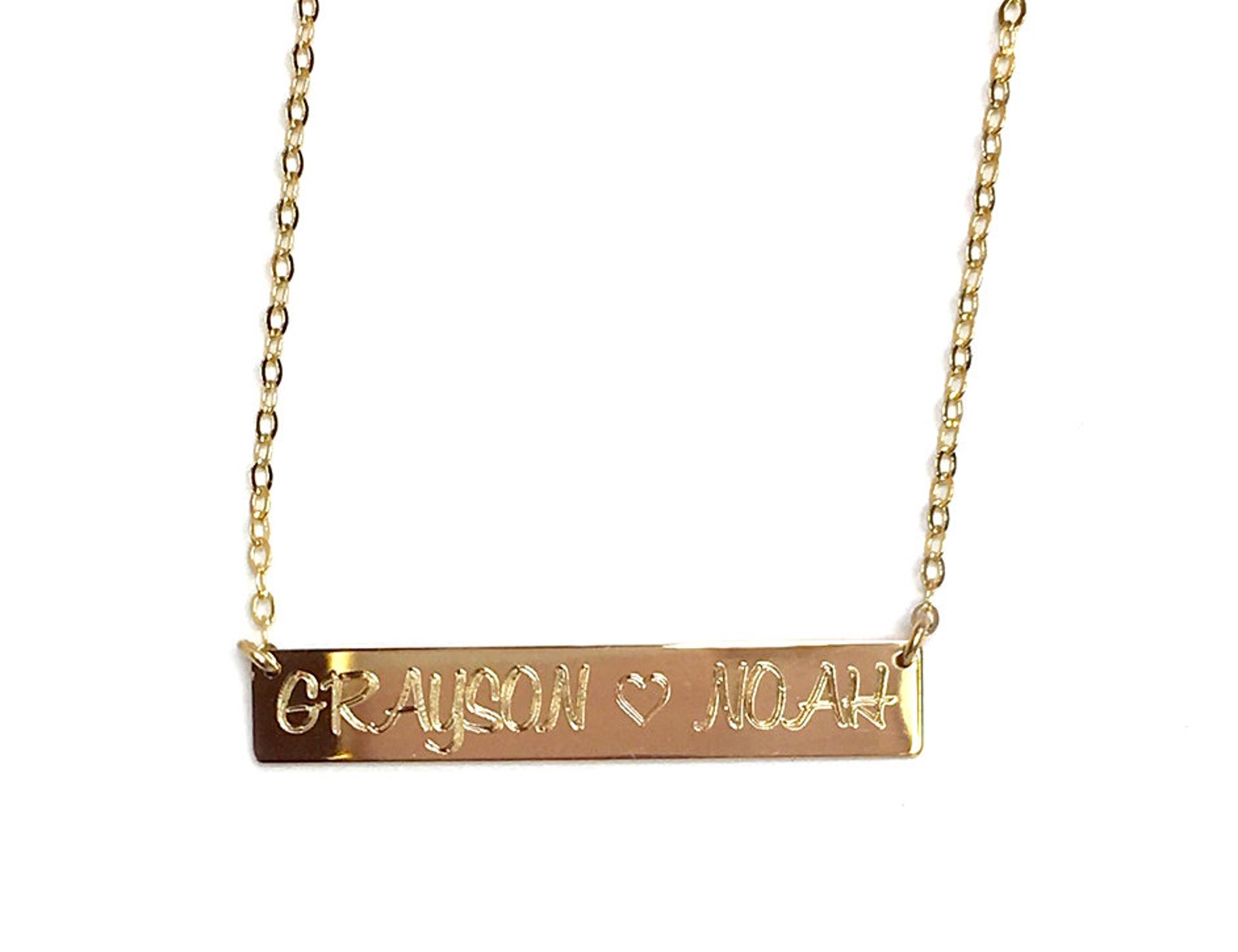 Mega Personalized Bar Necklace Engraved Bar Necklace In14kt Etsy