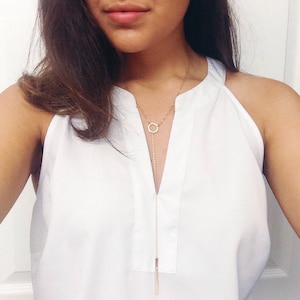 Circle Lariat Necklace, Circle and Bar Long Y Lariat Necklace in Sterling Silver, 14KT Gold Filled and 14KT Rose Gold Filled