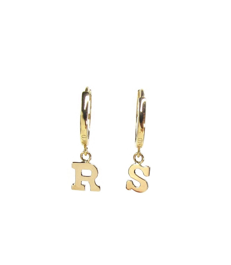 14k SOLID Gold Initial Hoop Earrings Initial Hoops Etsy