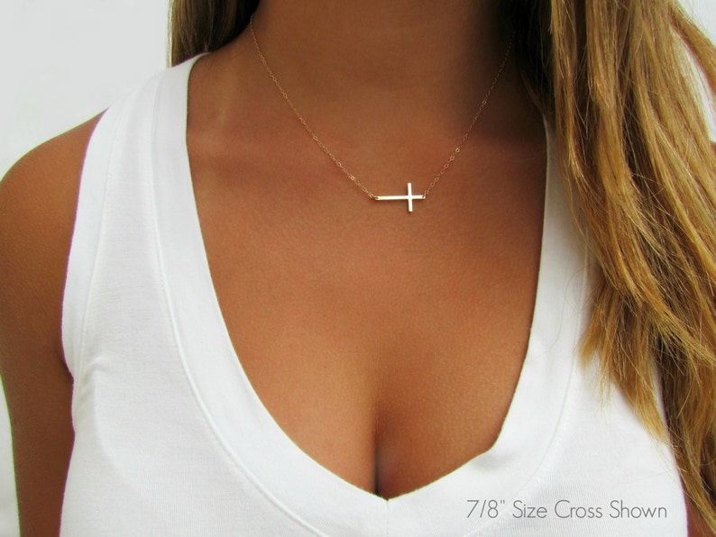 Sideways Cross Necklace, Sterling silver, Gold filled & Rose Gold Filled, As seen on Meg Ciaoobellaxo from Youtube image 2